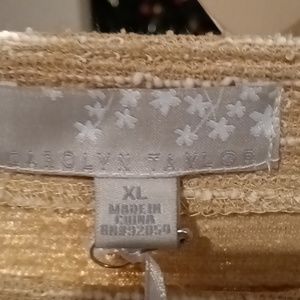 NWT CAROLYN TAYLOR rayon cotton blend tan/white 3/4 sleeve blouse/side slits XL